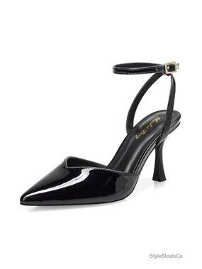 Pointed Toe Kitten Heel Ankle Strap Pumps Closed Toe Dress Heels